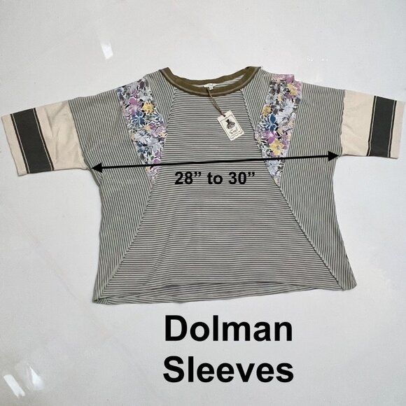 EASEL “Great Vibes” Mixed Print Relaxed & Stretchy Fit Top Defined Seams Details - Picture 14 of 16